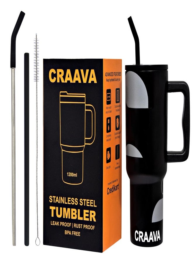 Craava 1200ML Stainless Steel Tumbler with Lid & 3 Straws | Double-Wall Insulated Leakproof Mug with Handle for Hot & Cold Beverages | Perfect for Office, Gym & Travel - Image 1